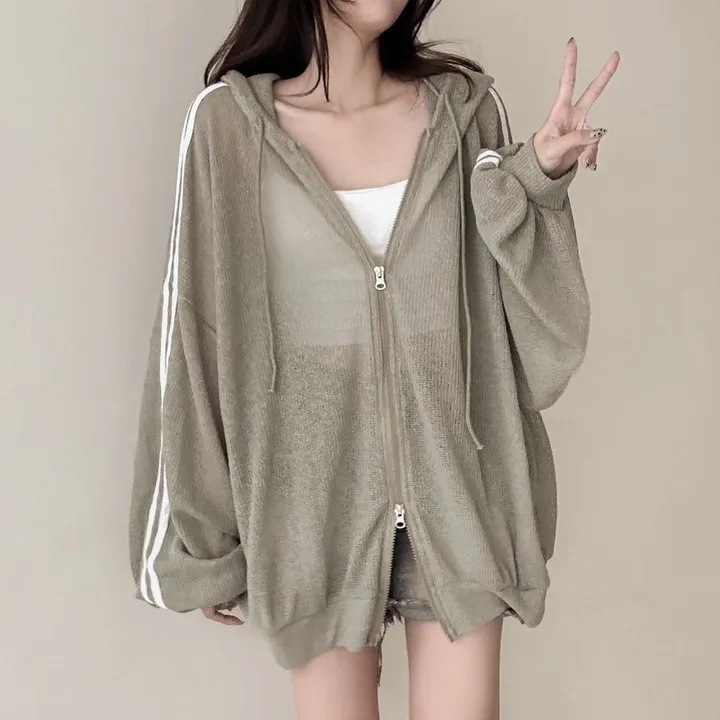 Femmes noir crème solaire vêtements rétro ample à manches longues mince lin veste mode vêtements d'extérieur pour femmes femme tricoté Cardigan 2025