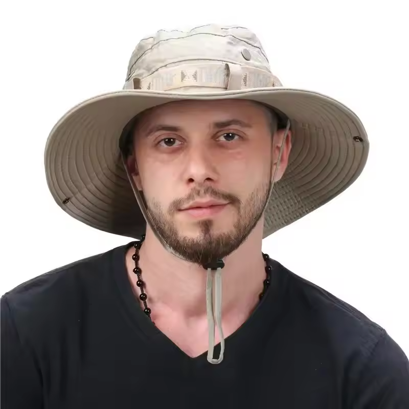 Chapeau Bob d'été pour homme, protection UV, large bord, style Panama, safari, chasse, randonnée, chapeau de pêcheur en maille, casquette de plage anti-UV