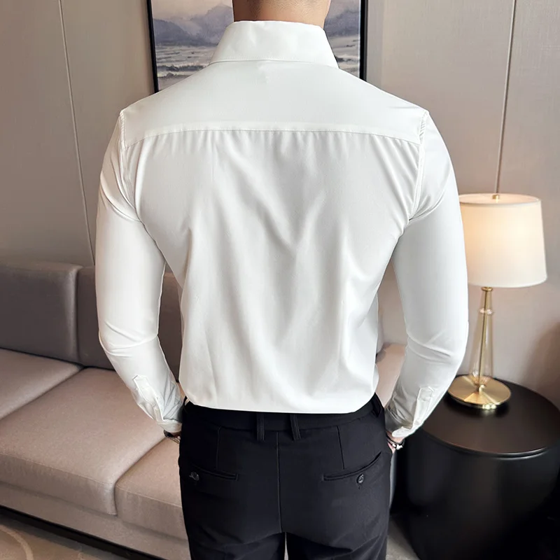 Hommes robe chemise 2025 automne à manches longues Camisas affaires mode chemise mâle solide Style britannique blanc noir chemise hommes vêtements