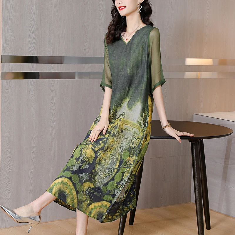 Femme mode coréenne lumière robe mi-longue été Boho élégant moulante décontracté robe d'été 2025 plage florale ample col en v Sexy robes