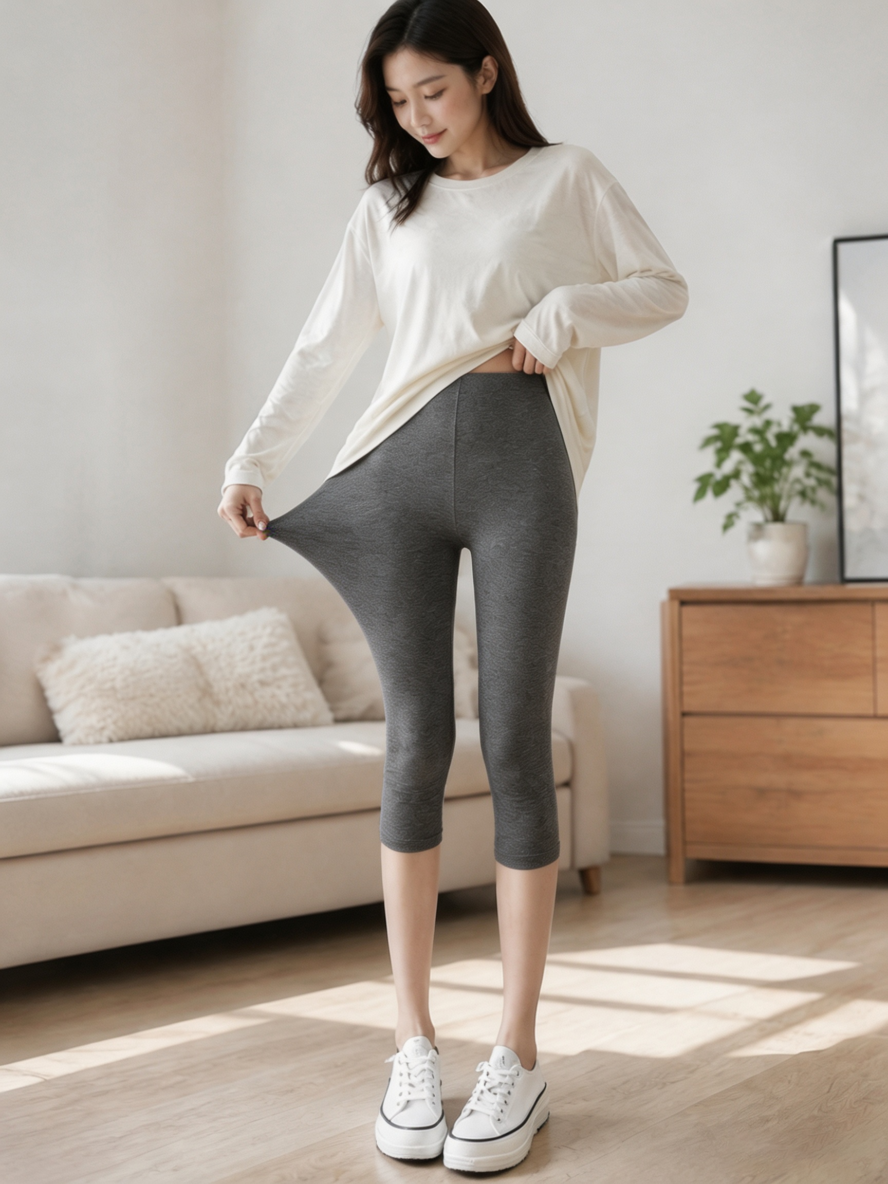 1 pièce de leggings en modal 7/10 pour femmes, peut être porté à l'extérieur, léger et respirant pour l'été, coupe ajustée, anti-transparence, extensible, taille haute.