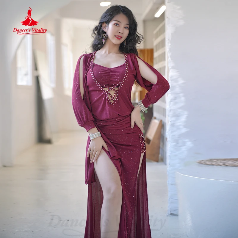 Costume de danse du ventre pour femmes, vêtements Shaabi Balai Saidy, Robe à manches longues + ceinture, tenue de scène de danse du ventre orientale pour filles