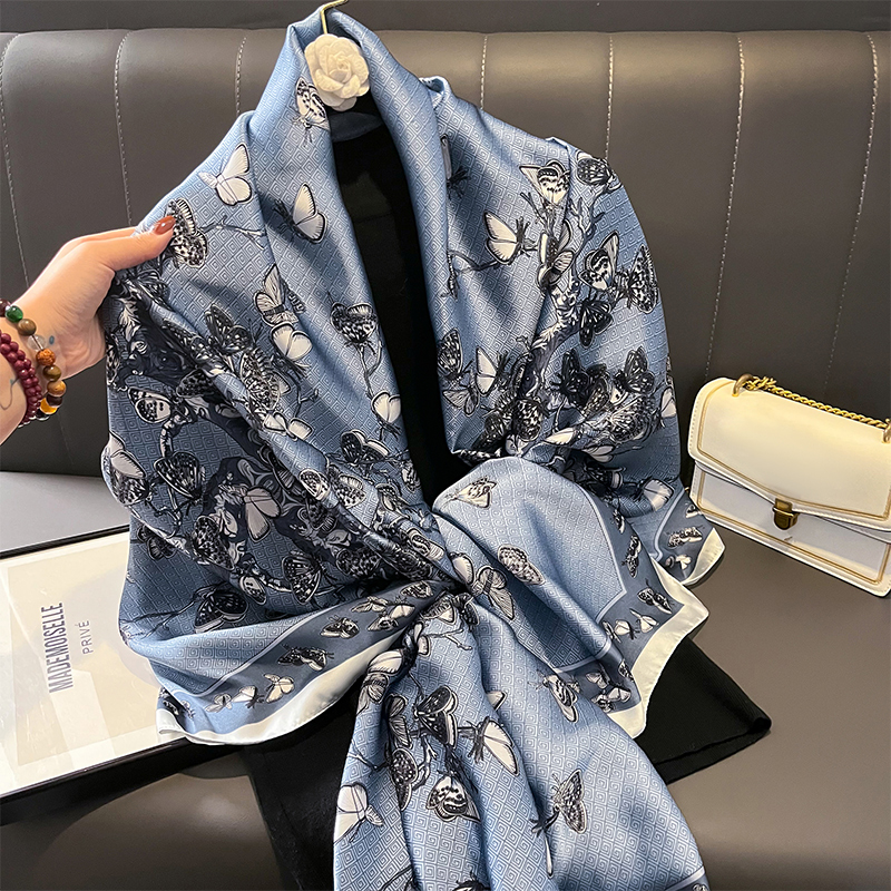 Design Satin soie châle Hijab écharpe femmes mode été crème solaire plage étole enveloppes Bufanda femme foulard Echarpe nouveau