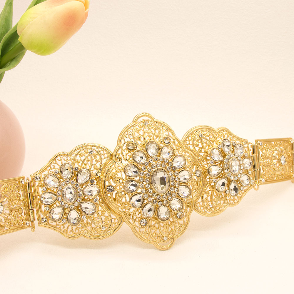 Ceinture chic pour femmes du Caucase, ceinture en cristal pour caftan marocain, bijoux de mariage arabes et turcs, longueur réglable