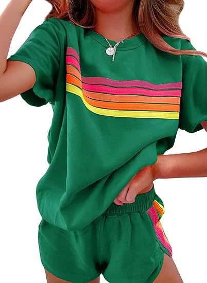 Femmes décontracté tenues de sport été en plein air confortable Cool Shorts survêtement 2 pièces ensemble mode urbaine haut rayé costume Streetwear