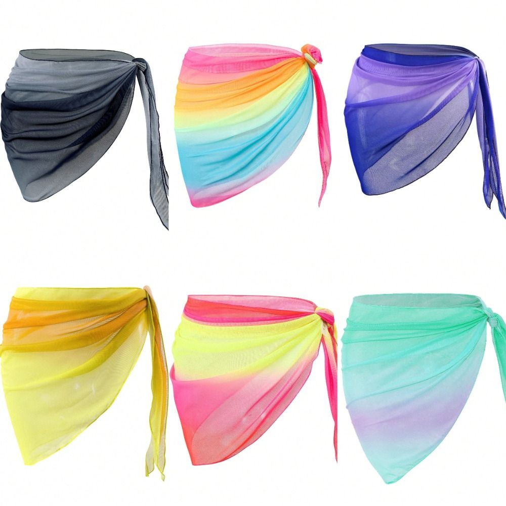 Robe de plage en mousseline de soie avec protection UPF, tissu transparent, cache-maillot de bain court, couleur dégradée