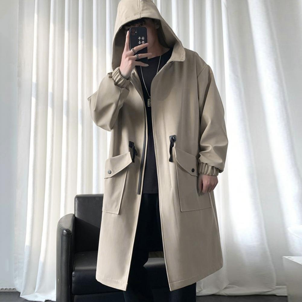Veste à capuche longue pour homme, manteau décontracté, streetwear japonais, Hip Hop, vert, automne, printemps
