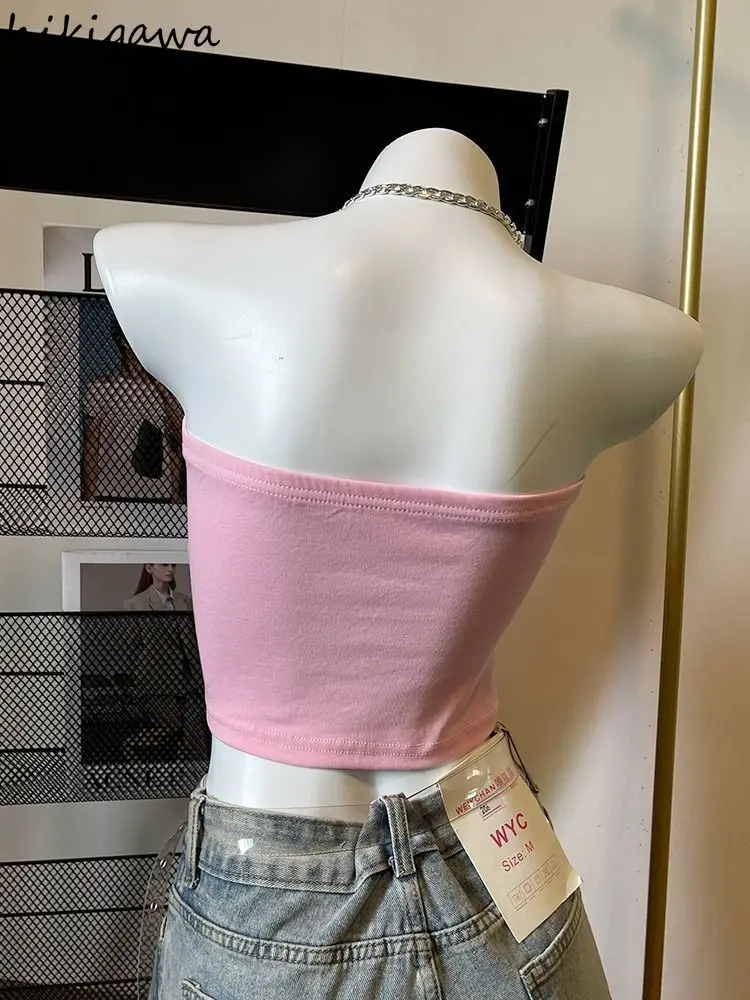 Débardeur d'été à la mode pour femmes, vêtements avec lettres roses douces, tunique dos nu, Camis, chaîne Harajuku, gilet Sexy Y2k, Ropa Mujer