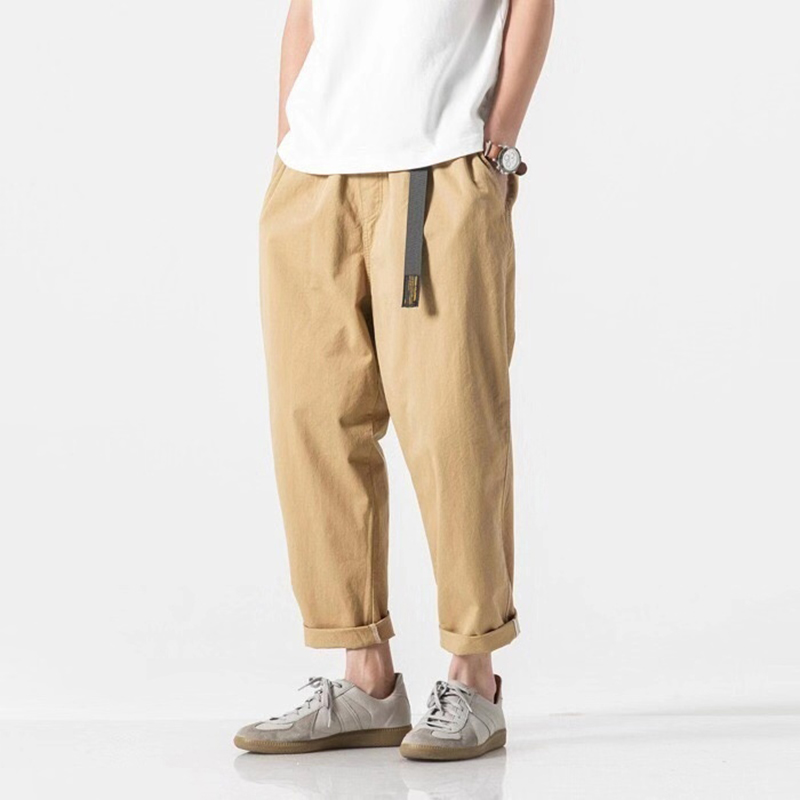 100% coton pantalon d'été décontracté avec ceinture hommes droit Baggy cheville longueur Cargo pantalon large jambe pantalons de survêtement mâle Streetwear