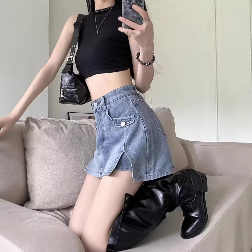 Jupe courte en jean amincissante pour femme, mode printemps-été, coupe trapèze fine, sexy, pour femmes rondes, décontractée, respirante, idéale pour les voyages