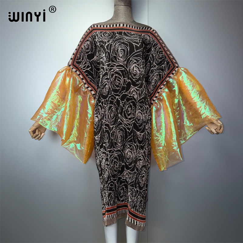 Robe d'été WINYI à manches bouffantes, plissée, élastique, slim, style bohème, robe de plage, kaftan, abaya, robe de soirée de luxe Dubaï.