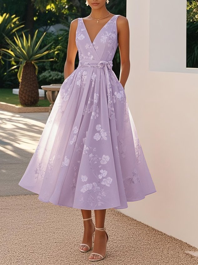 Robe de soirée douce, impression numérique, ample, décontractée, mode, tempérament élégant, vêtements pour femmes, gilet sans manches, col en v, longue