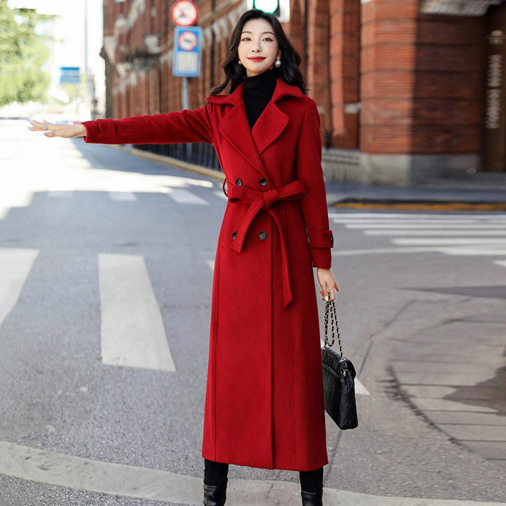 Manteau en laine pour femme, style français décontracté, hiver 2026, élégant, double boutonnage, col vintage, rouge, 80% laine