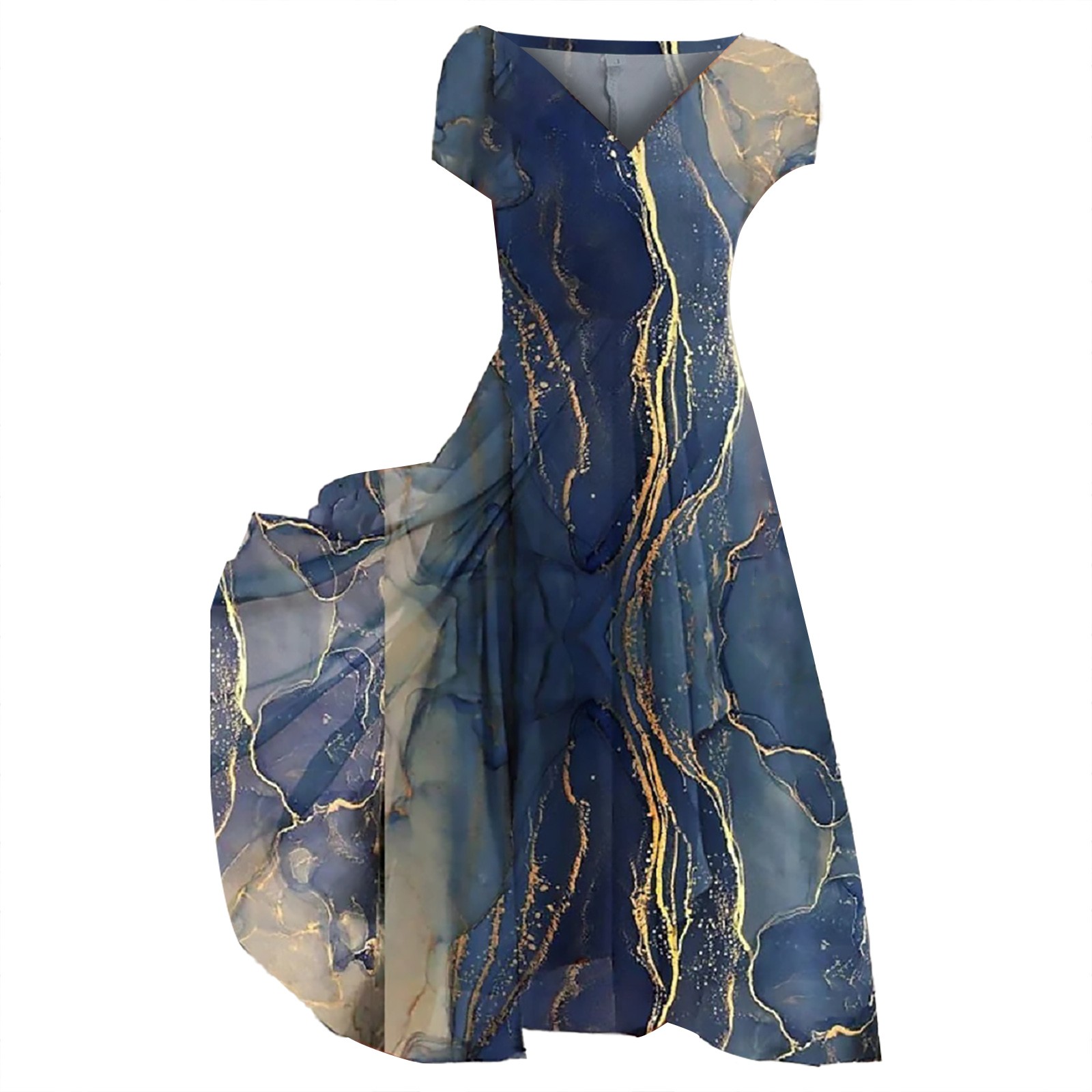 Robe longue en mousseline de soie pour femmes, imprimé, manches courtes, col en v, Patchwork, grande taille, fluide, tenue de soirée, 5XL