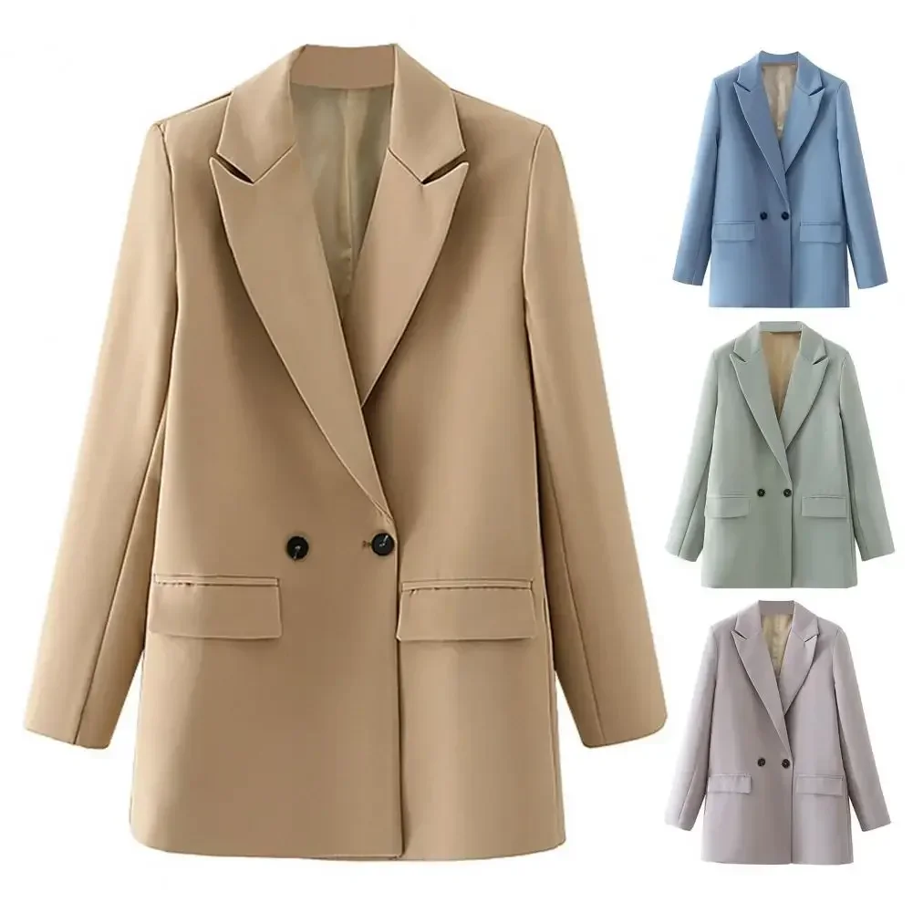 Manteau de costume élégant pour femmes, manteau de costume de printemps avec revers, manches longues, poches à rabat, fermeture à Double boutonnage pour les affaires