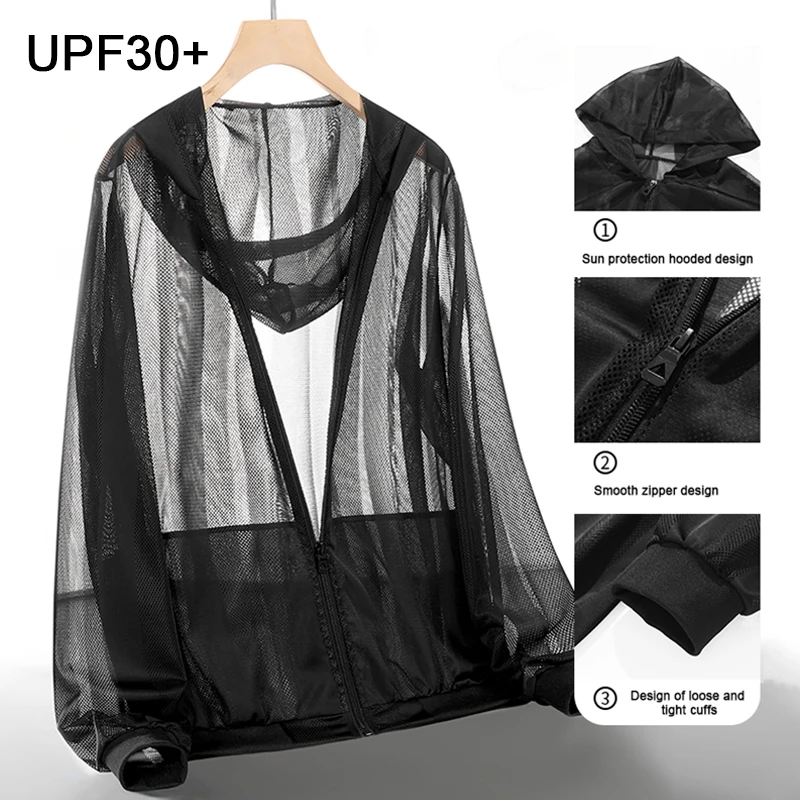 Vêtements de Protection solaire d'été pour hommes, léger et respirant, veste à capuche en soie glacée à séchage rapide, manteau d'extérieur Anti-ultraviolet