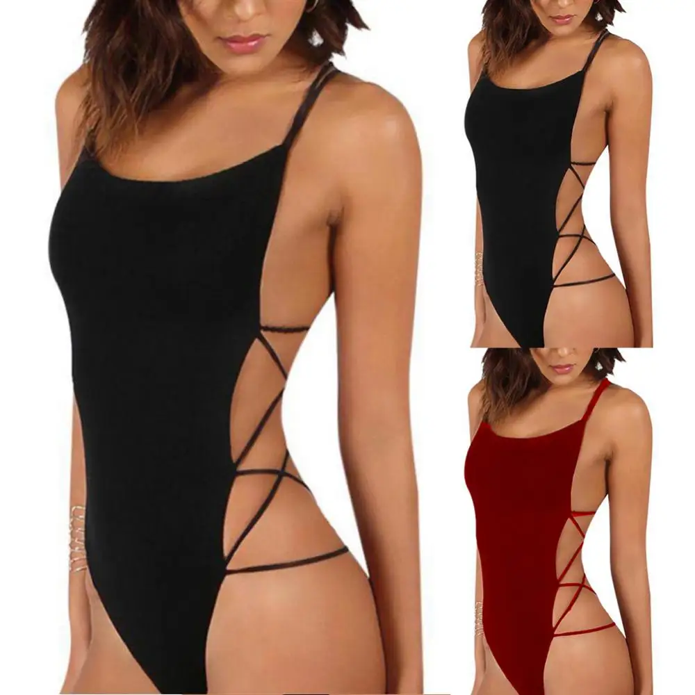 Maillot de bain une pièce pour femmes, sexy, bretelles, dos nu, monokini, couleur unie, batterie, 2021