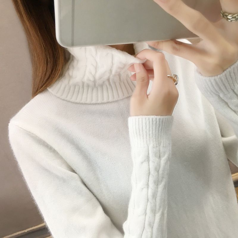 Pull en tricot pour femme, col roulé coréen, manches longues, automne-hiver 2026, rose