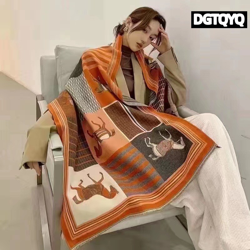 Automne hiver écharpe femmes Pashmina châles cheval imprimé enveloppes couverture en cachemire chaud épais grosses étoles pour dame en plein air Bufanda