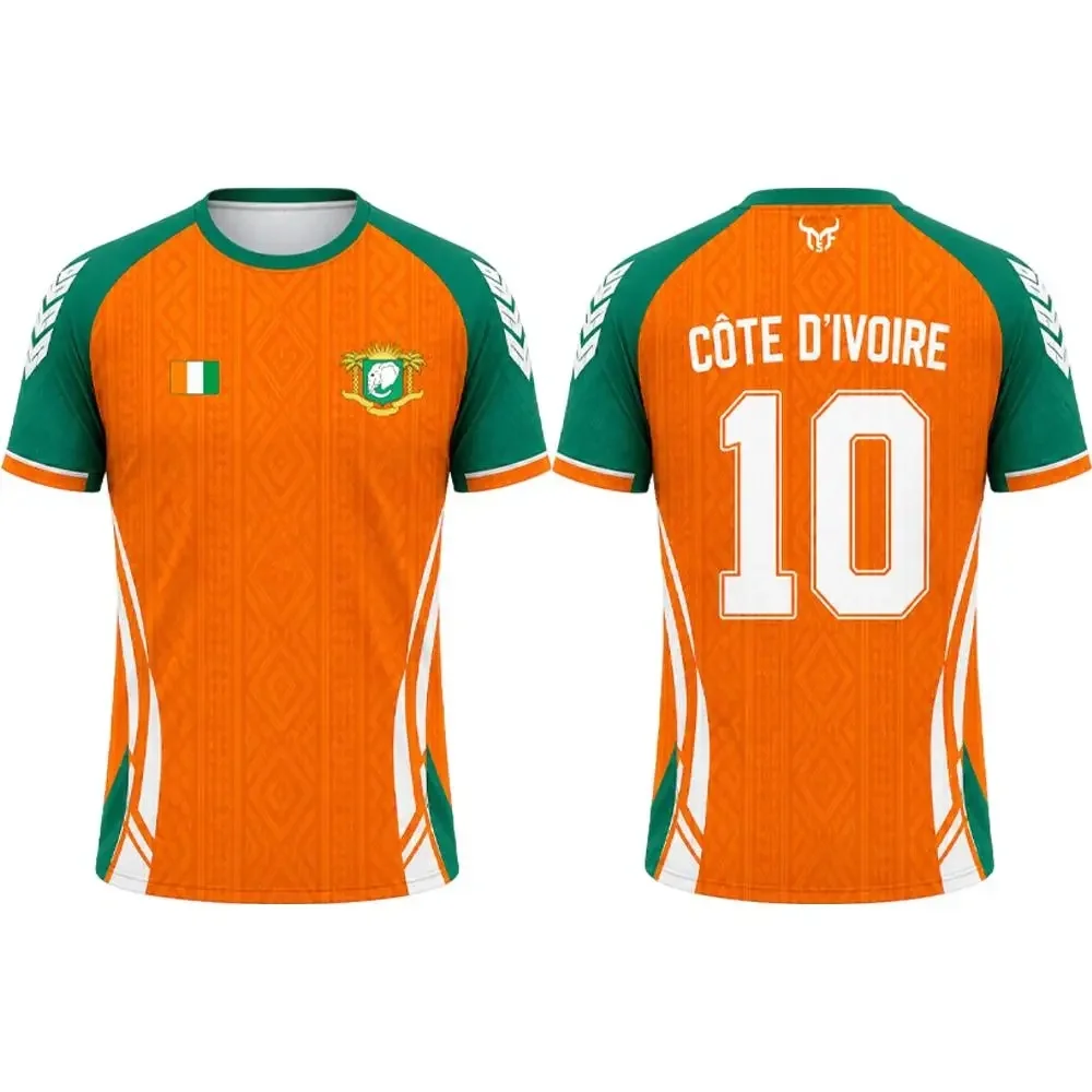 Maillot de supporter thème Côte d'Ivoire pour homme, impression 3D par sublimation, tissu mesh, séchage rapide, respirant, manches courtes, tee-shirt de sport décontracté