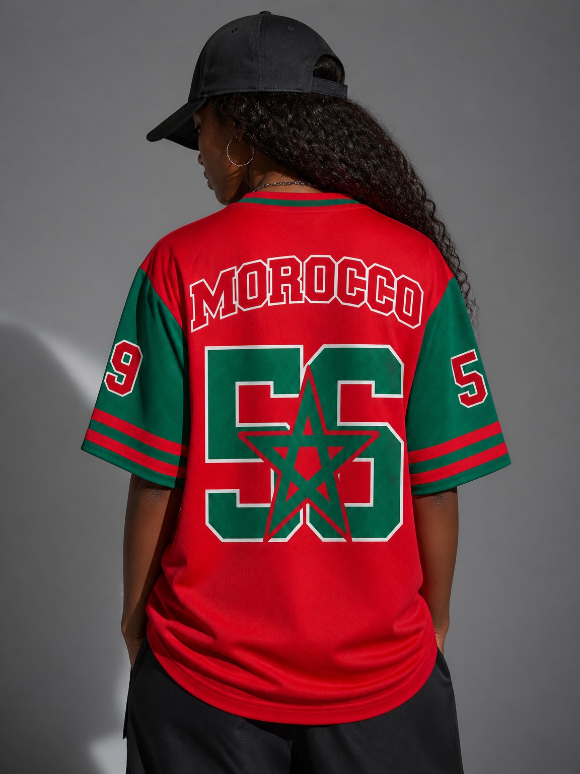 Nouveauté T-shirt d'entraînement sportif quotidien, T-shirt style rétro imprimé marocain, T-shirt de sport à col en V et manches courtes