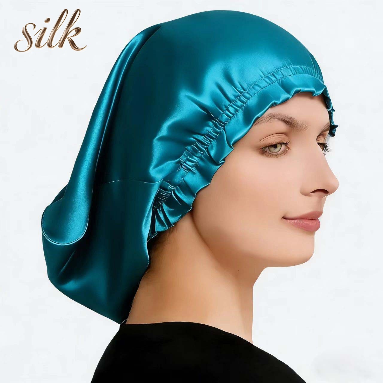 Bonnet de nuit en soie de mûrier 100% pour cheveux longs, couvre-cheveux de nuit en soie pour femmes, pour le soin des cheveux mi-longs, 38CM