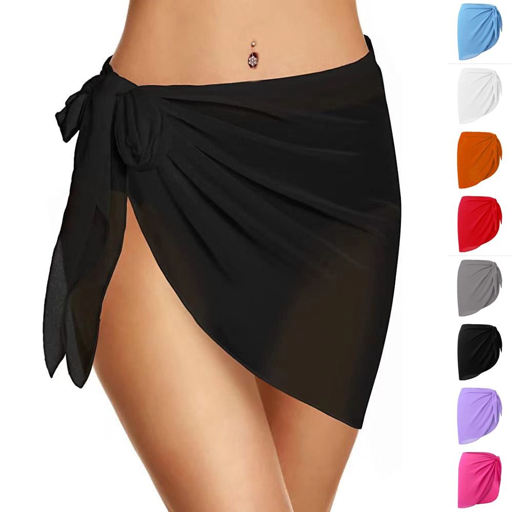 Doux court Sarongs en mousseline de soie maillot de bain cache écharpe couverture jupe courte enveloppement pure été plage Bikini femmes