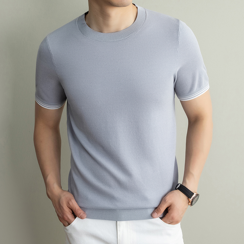 T-shirt en maille de lyocell respirant à manches courtes pour homme, coupe ajustée, en soie et lin de haute qualité, collection été 2026, tendance