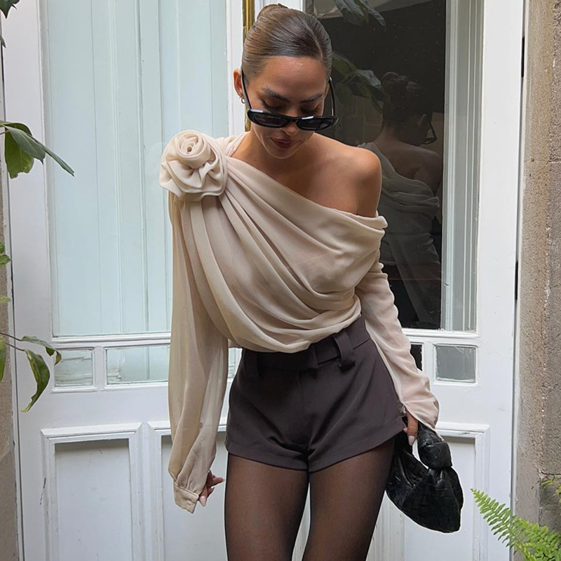Chemisier en mousseline de soie pour femme, chemise à la mode, avocat, fleurs 600 aught Slash Neck, printemps, été, vêtements d'extérieur féminins
