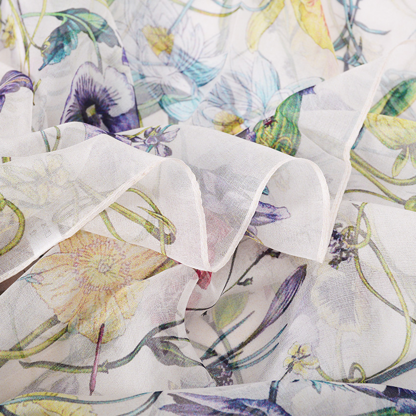 [BYSIFA] blanc 100% foulard en soie Cape mode conception florale longues écharpes femmes été Utralong plage châle hiver Scarves180*110 cm