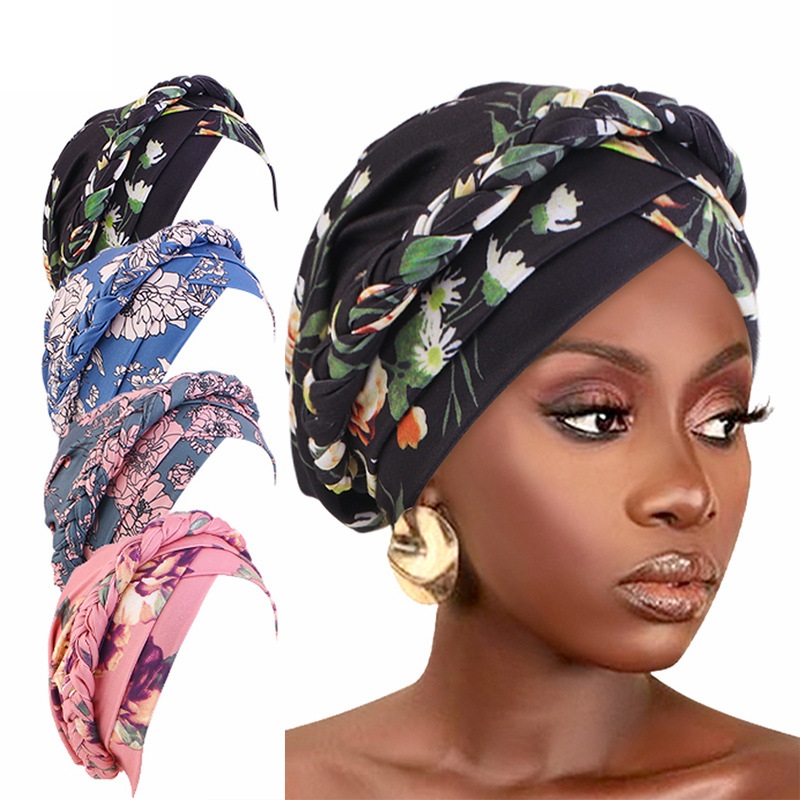 Nouveau femmes bohème noué Turban chapeau fleur imprimé tressé foulard casquettes musulman Hijab élastique Bonnet bonnets chimio chapeaux