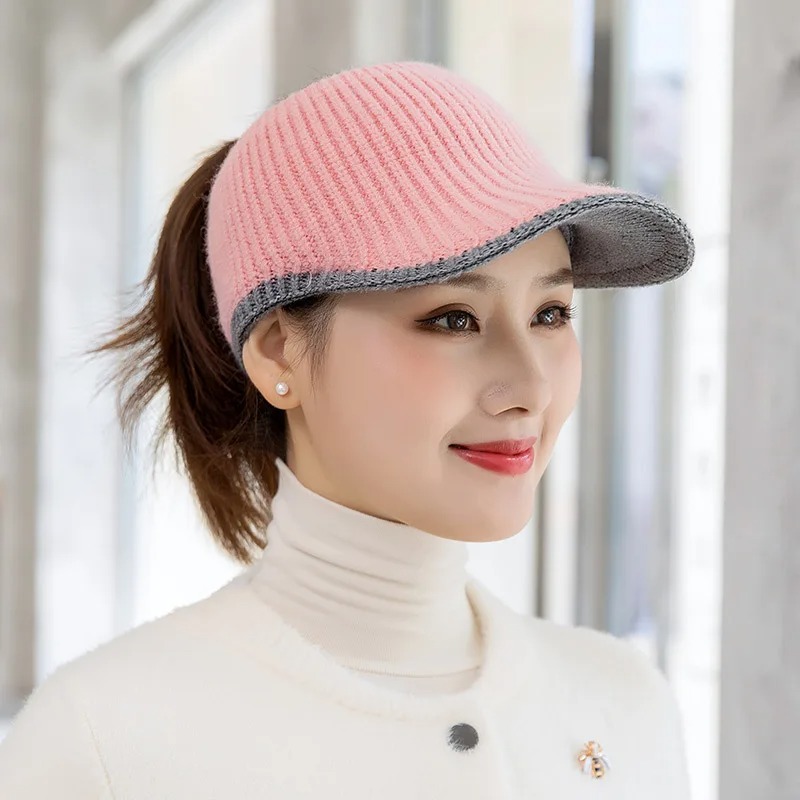 Chapeaux pour femmes Automne Hiver Sports Casquettes à visière ouverte Femme Tricoté Chaud Casquette de baseball Mode Course à pied Golf Soleil CHAPEAU