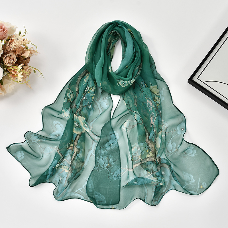 160*50 cm 2025 printemps nouveau châle pour femmes à la mode fleur de prunier imprimé écharpe mince doux en mousseline de soie châle étoles florales enveloppes