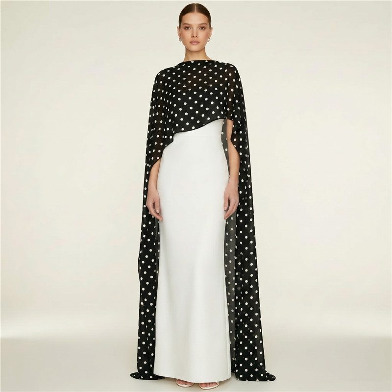Robe longue de soirée élégante en mousseline avec cape, dos nu, moulante, longueur ras du sol, pour femme, idéale pour les fêtes et les mariages