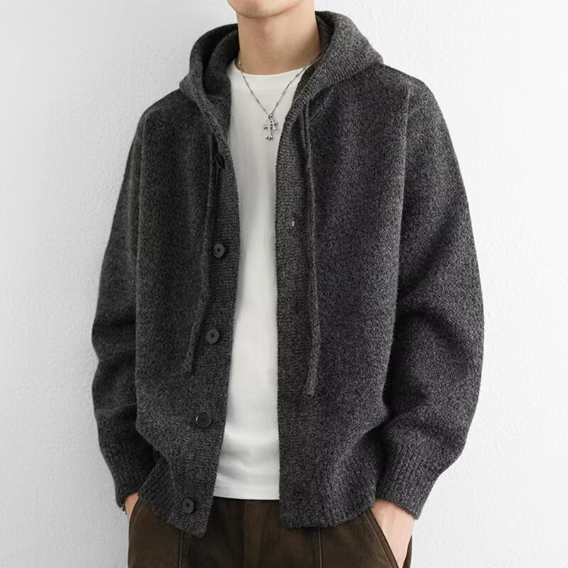 Nouveau cardigan tricoté à capuche décontracté de luxe pour homme, style coréen, ample, boutonné, pull Y2K vintage streetwear, manteau en maille