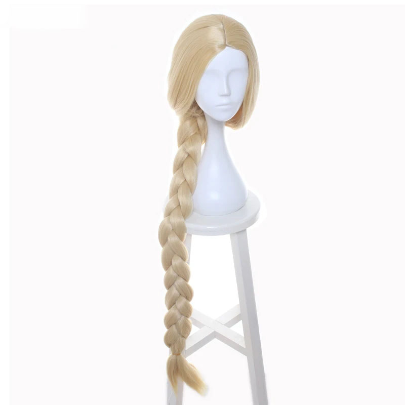 Perruques synthétiques raiponce emmêlées de 100cm de Long, tresses dorées claires, style partie centrale, perruques complètes pour Cosplay de fête