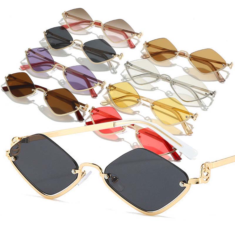 Lunettes de soleil en métal de marque de luxe pour femmes et hommes, demi-monture en forme de diamant, petites lunettes de soleil d'extérieur Dopamine, nouvelle collection 2025