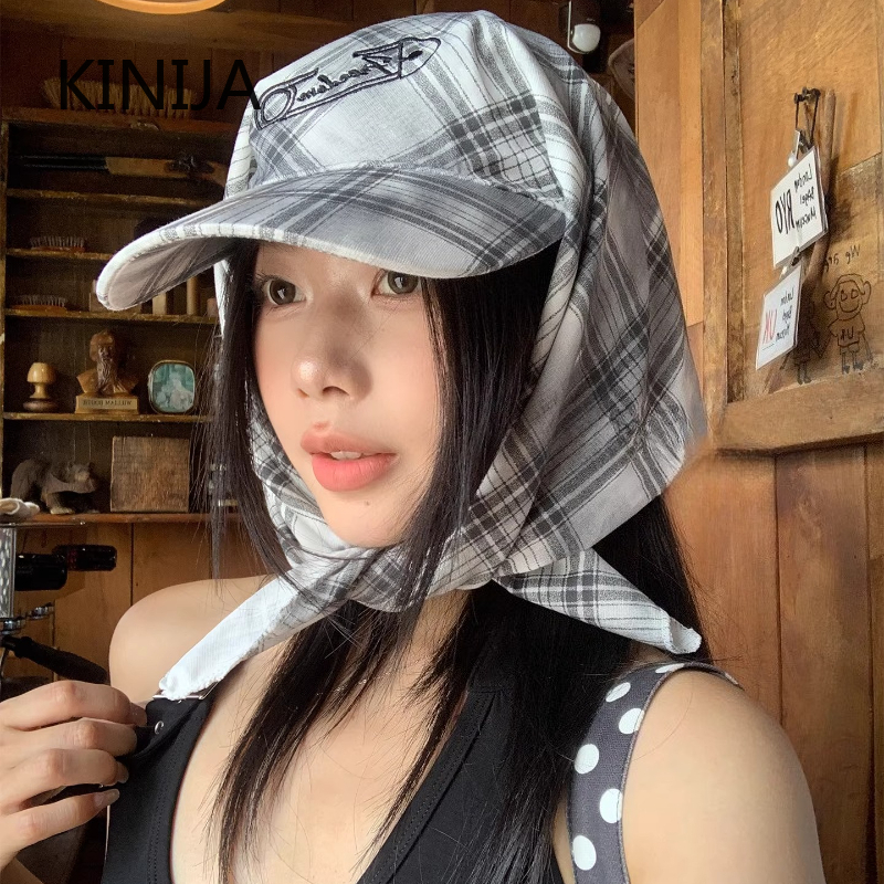 Chapeaux à lanières à carreaux colorés coréens pour femmes, protection solaire Y2K polyvalente pour l'été, la plage et les vacances