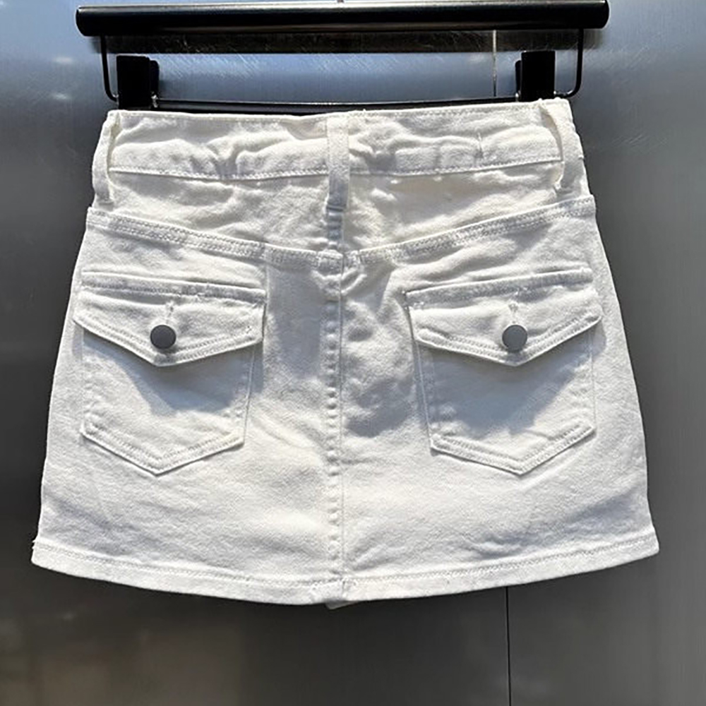 Jupe en jean taille haute ajustée pour femme avec poches, nouvelle collection été 2026, polyvalente, blanche, sexy, coupe trapèze, mini-jupe Y2K streetwear