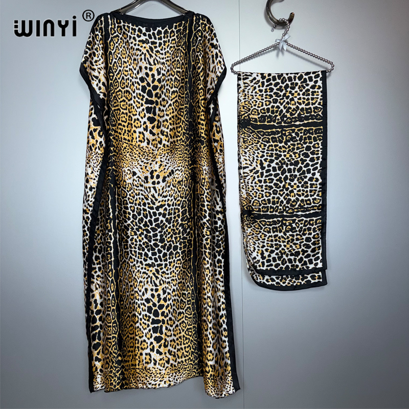 WINYI Robe traditionnelle africaine musulmane pour femme, Abaya Dubaï, Kaftan de luxe, Robe de soirée, Imprimé léopard, Robe longue, Tenue de plage