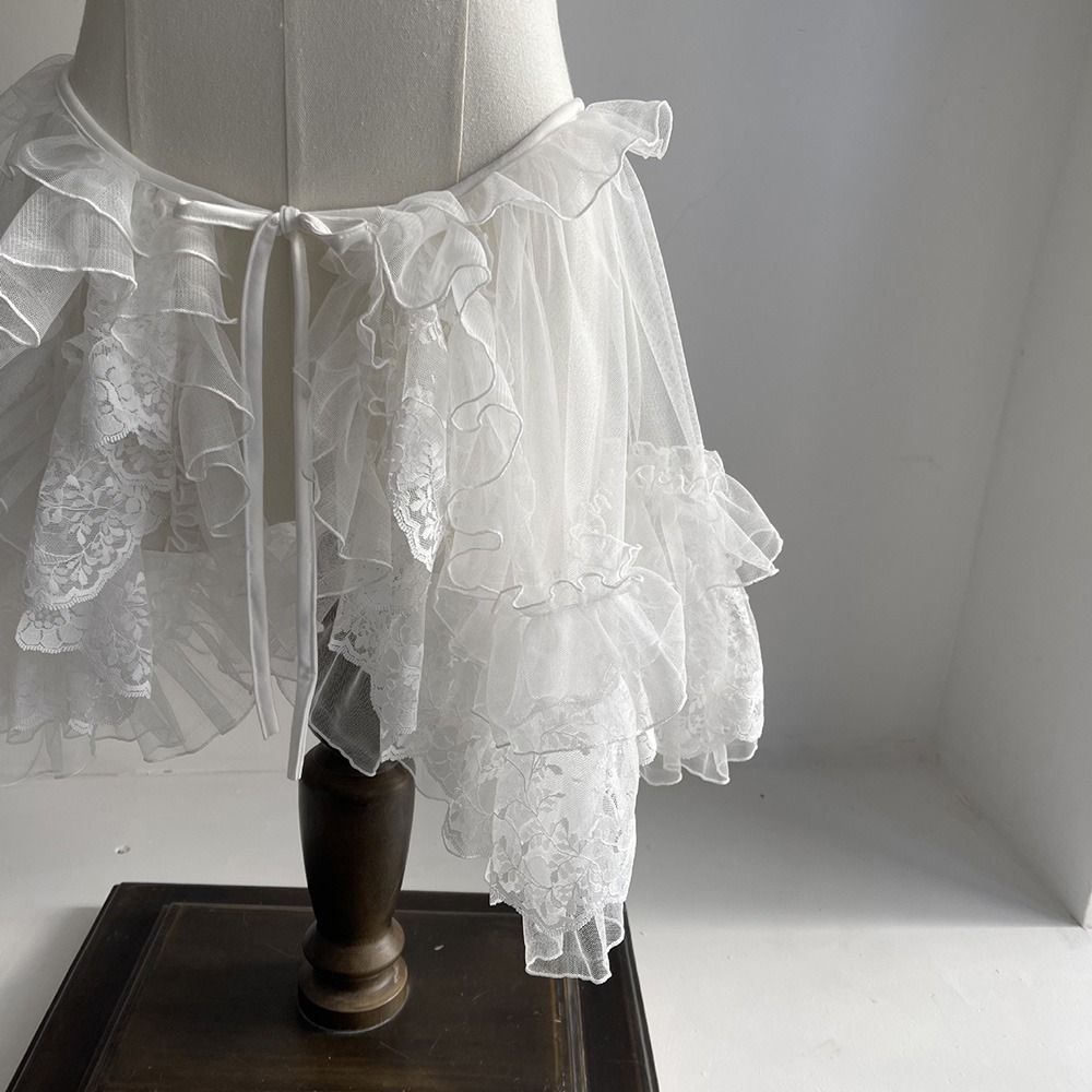 Nouveau Châle Court Lolita Créatif Blanc et Noir en Dentelle et Tulle à Volants, Cape Princesse Transparente Ouverte sur le Devant, Style Français, pour Femme