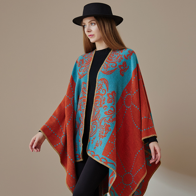 WeHello-Cashmere hiver chaud Ponchos et Capes pour femmes, châles et enveloppes féminins, Pashmina Floral, Capes Poncho femme dame
