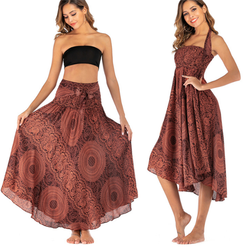 Boho robe et jupe pour femmes Yoga décontracté été Maxi longue courte impression pour plage bohême Muti robe fonctionnelle