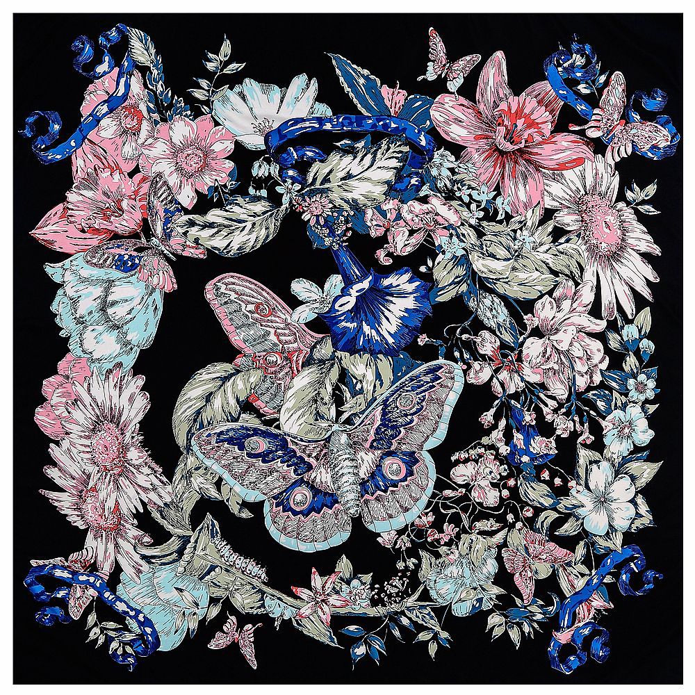 POBING foulard en soie femmes grands châles papillon imprimé carré Bandana luxe foulard musulman Hijab écharpe femme Foulards 130CM