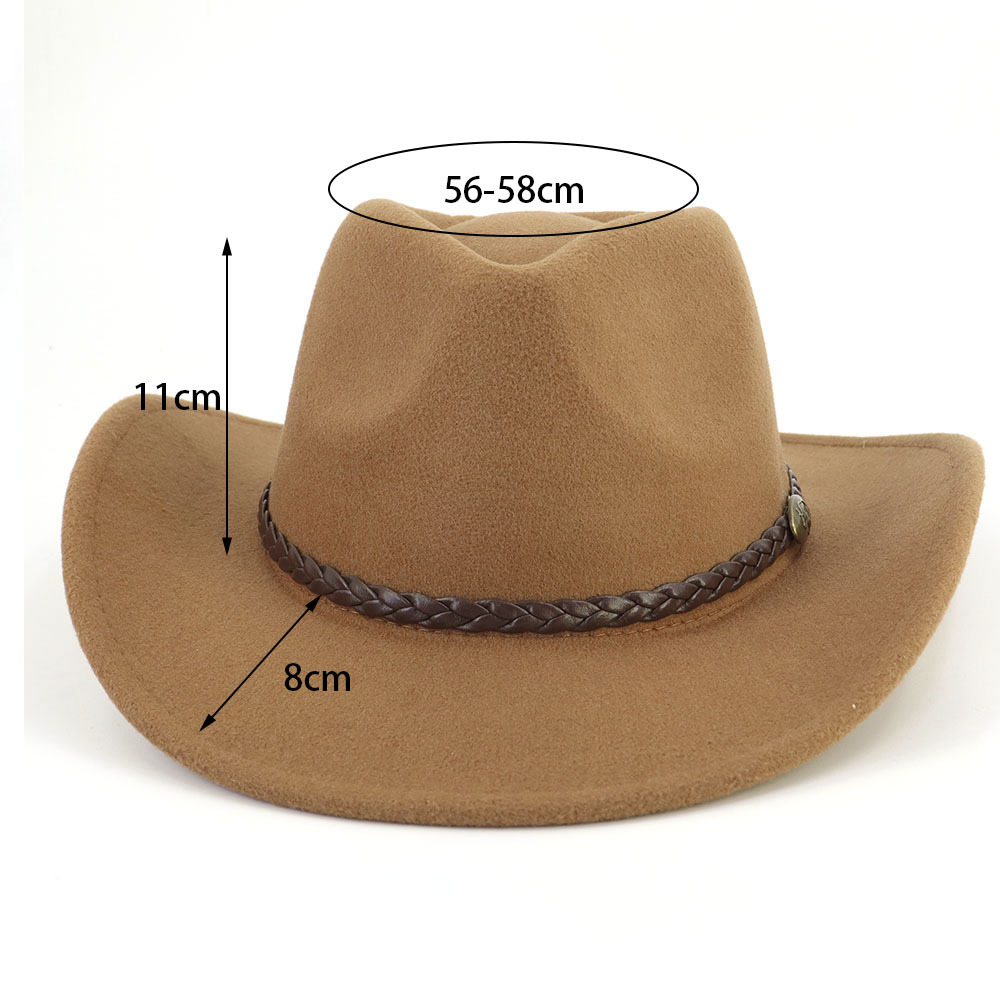 Chapeau de cowboy occidental à large bord, nouveau modèle automne-hiver, en feutre de laine, avec dessus en forme de cœur de pêche, élégant, pour hommes et femmes, idéal pour l'église et les fêtes