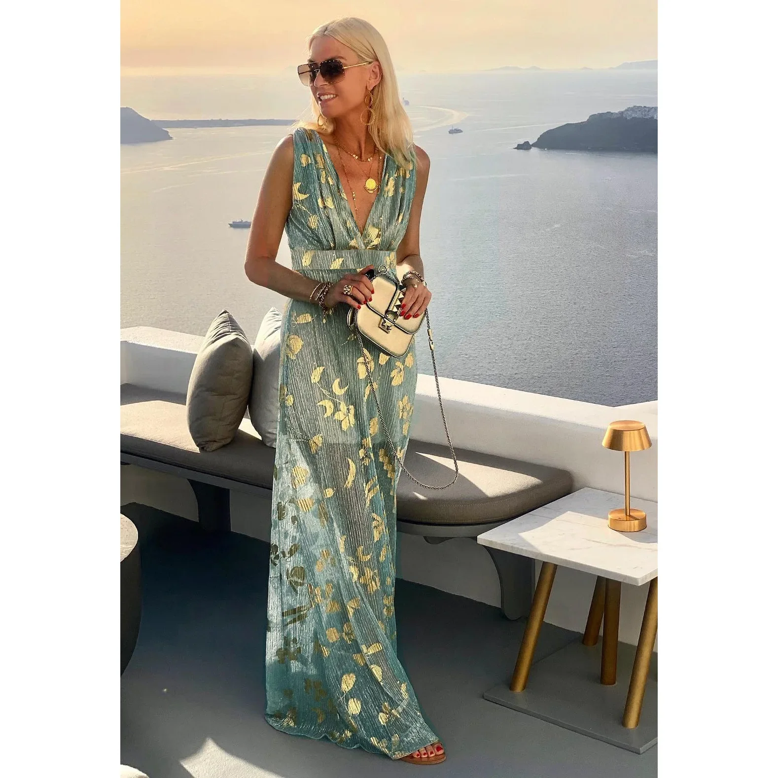 Robe sexy à col en V pour femmes, taille S-XL, estampage à chaud, pour printemps et été européens et américains, fête de vacances décontractée, nouvelle collection