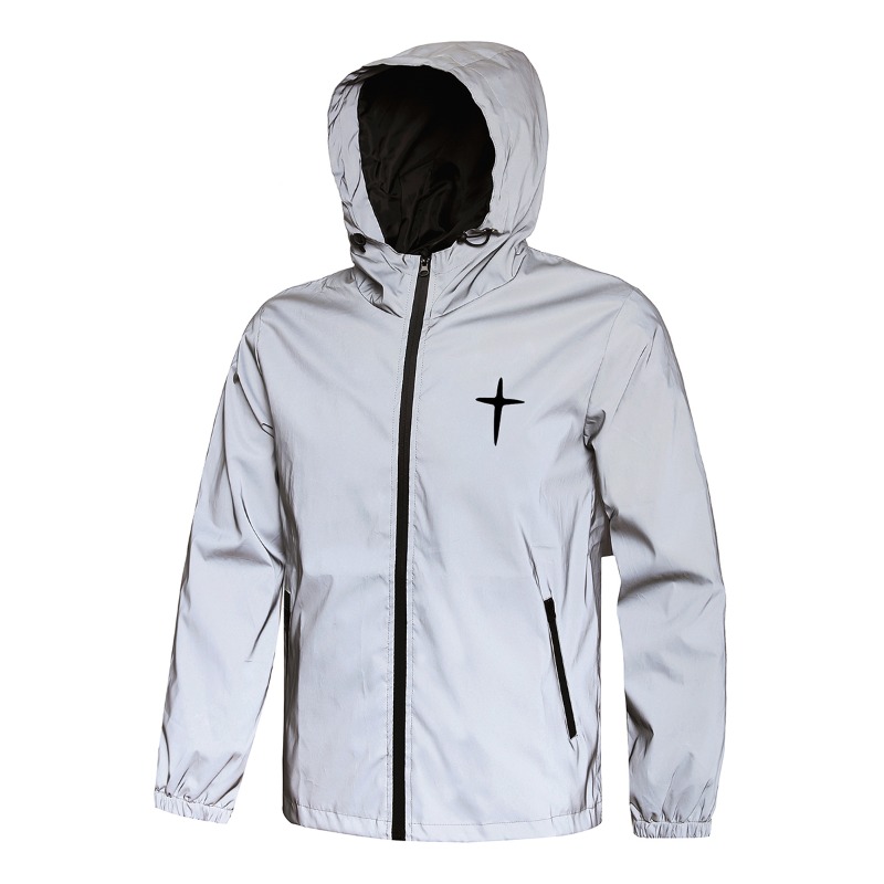 Veste réfléchissante de nuit pour hommes, manteaux à capuche coupe-vent imprimés croisés, Streetwear, cyclisme en plein air, survêtement, vêtements d'extérieur de sécurité