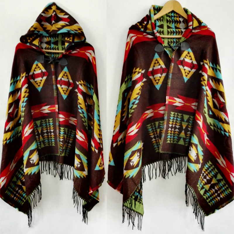 Ethnique multifonction bohème châle écharpe Tribal frange sweats à capuche rayé Cardigans couvertures Cape châle Poncho avec gland