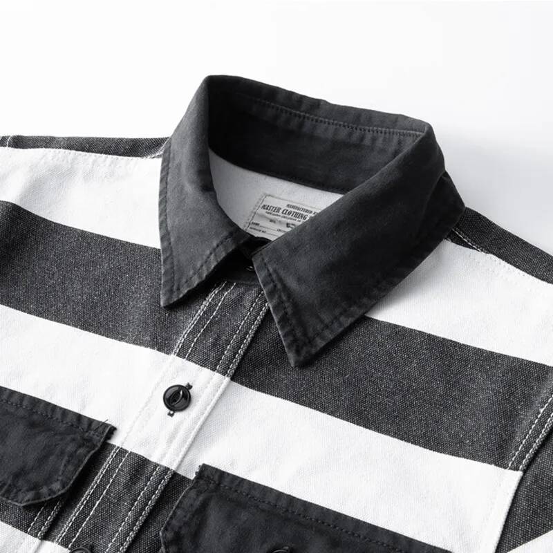 Veste rayée en toile pour hommes, coupe Amekaji, coupe-vent lourd pour motard, veste de travail, vêtements d'extérieur pour hommes, manteaux cargo bomber