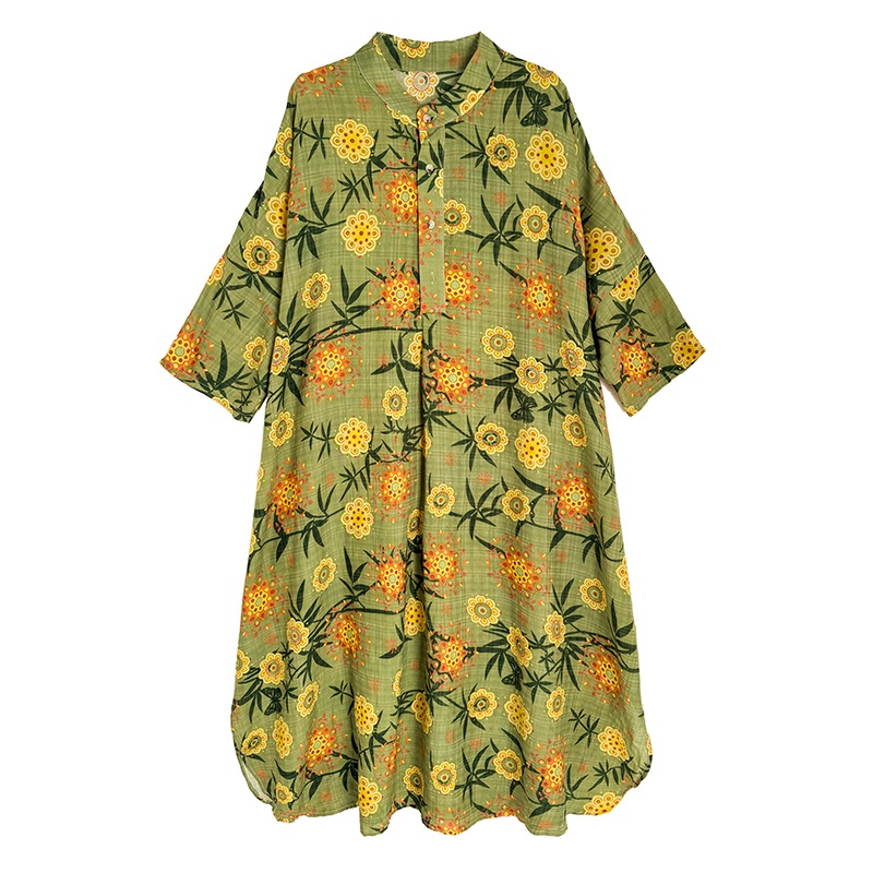 Robe longue ample en coton à imprimé floral vintage, nouvelle collection pour femme, tenue décontractée et élégante pour l'été 2026